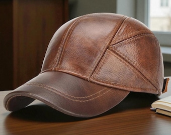 Boné de beisebol retrô em couro bovino, estilo vintage unissex