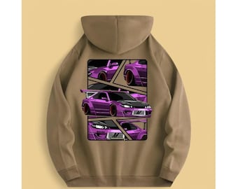 Moletom com capuz inspirado em carros de drift de anime – Moda urbana JDM Nissan S15 Silvia