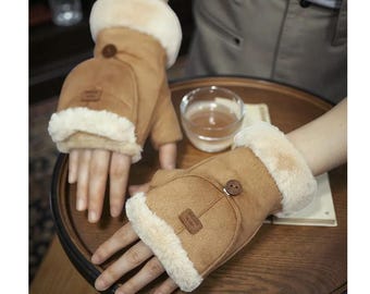Luvas de lã macias e aconchegantes | Luvas de inverno sem dedos com capa conversível | Luvas forradas com lã quente | Presente para mulheres