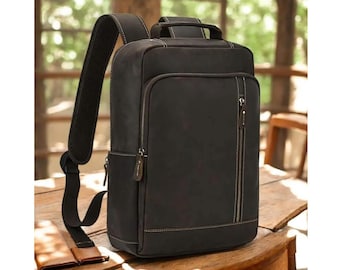 Mochila de couro vintage personalizada - Nome personalizado gravado, mochila de couro de flor integral, presente para ele/ela, viagem, bolsa para laptop