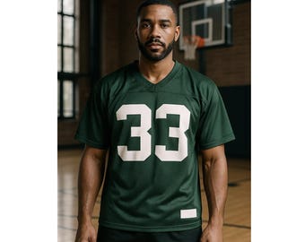 Camisa de malha oversized #33 – Camisa de futebol retrô unissex, camiseta streetwear de inspiração vintage, corte de festival, roupa esportiva esportiva