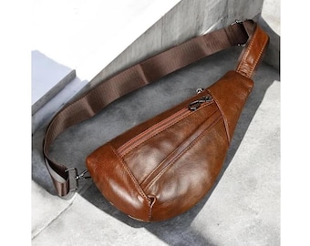 Bolsa tiracolo de couro bovino genuíno, bolsa tiracolo de peito, bolsa de ombro de viagem, durável, para trabalho, caminhada, presente de dia dos pais, masculina, unissex, viagem