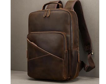 Mochila artesanal em couro legítimo de grão integral | Mochila vintage unissex para laptop