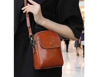 Bolsa transversal de couro feita à mão | Bolsa de ombro pequena para mulheres | Bolsa tipo carteira para celular vintage | Presente diário para ela