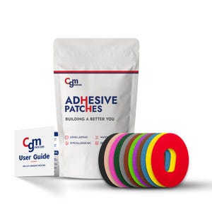 May include: A bag of pre-cut adhesive patches in various colors. The bag is white with the text "Com Patches Adhesive Patches Building a Better You" printed on it. The patches are long-lasting, hypoallergenic, and water-resistant.
