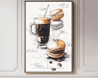 Bakery Coffee Kitchen Wall Art, Coffee Print, Printable Wall Art, Posters Prints for Cafe, Kitchen Poster, Bakery Wall Art, Hand-drawn Art