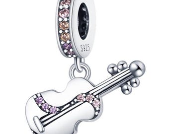 Pandora Violín - Elegante charm de joyería - Regalo para ella - Regalo de Navidad - Plata de ley S925