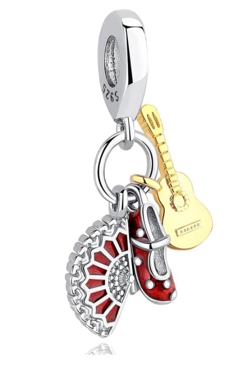 Pandora Spanish Guitar, Flamenco Shoe and Fan Charm, 925 Sterling