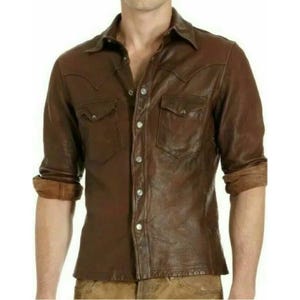 Men&#39;s Genuine Leather Shirt - Party Wear Classic Leather Shirt - Biker Leather Shirt -  Leather Shirt - Stylish Men Shirt - Shirt For Men