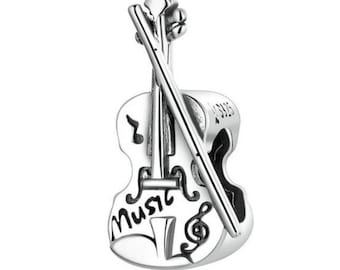 Charm de violín musical Pandora, plata 925, ideal para pulseras. Regalo para ella, cumpleaños y Navidad.