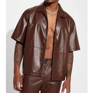 Men&#39;s Genuine Leather Shirt - Party Wear Classic Leather Shirt - Biker Leather Shirt -  Leather Shirt - Stylish Men Shirt - Shirt For Men