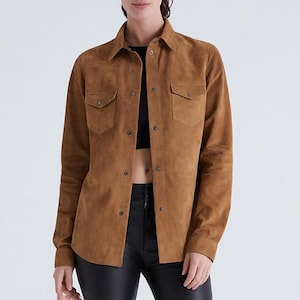 Women&#39;s Suede Leather Shirt | Customize Genuine Leather Shirt | Button Closure Leather Shirt For Women | Gift For Her | Bikers Leather Shirt