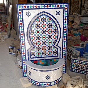 Handmade Moroccan Mosaic Fountain: Colorful Zellige Tile Garden Decor