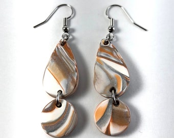Teardrop earrings orange/silver/white
