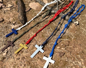 One decade knotted paracord wrist rosary US military colors