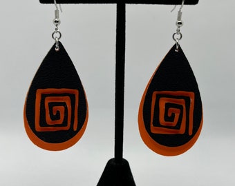 Neon Orange spiral square earrings