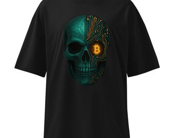 Cyberpunk Bitcoin Skull T-Shirt: Organic Cotton Crypto Trader Tee