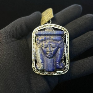 Egyptian amulet for Goddess Hathor Egyptian goddess of love/motherhood/protection-wisdom-sculpture Lapis lazuli ancient Egypt mythology