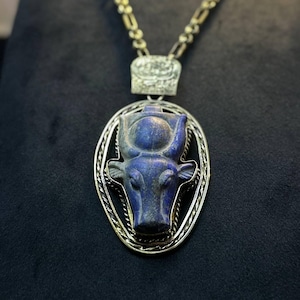 Egyptian amulet for Goddess Hathor Egyptian goddess of love/motherhood/protection-wisdom-sculpture Lapis lazuli ancient Egypt mythology