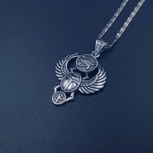 Scarab Necklace, Sterling Silver Oxidized Scarab, Winged Scarab Pendant, Egyptian Scarab Jewelry.