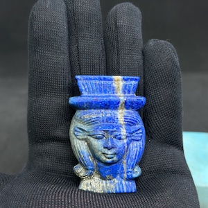 Nice Egyptian Goddess Hathor amulet Egyptian goddess of love/motherhood/protection-wisdom-sculpture Lapis lazuli ancient Egypt mythology