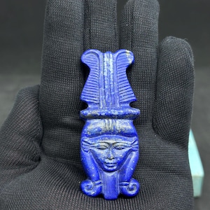 Pretty Egyptian Goddess Hathor amulet Egyptian goddess of love/motherhood/protection-wisdom-sculpture Lapis lazuli ancient Egypt mythology