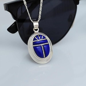 Small Sterling Silver Scarab Necklace – Ancient Egyptian Amulet Pendant – Egyptian Scarab Beetle Pendant – Spiritual Protection Gift for Her