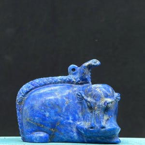 Miniature Hippopotamus Amulet–Hand-Carved Natural Lapis Lazuli with Protective Cobra Symbol–Ancient Egyptian Handmade Talisman Made in Egypt