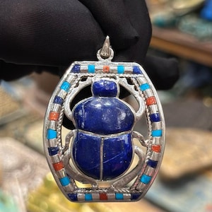 Amazing scarab pandent silver 925 karat with gemstone handcrafted-symbol of good luck -ancient Egyptian amulet antique-Egyptian jewelry