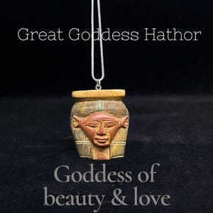 Hathor Amulet–Egyptian Goddess of Love,Joy–Handcrafted Poly Stone Pendant with Silver Chain–Ancient Symbol of Beauty in ancient Egyptian