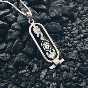 King Tutankhamun Cartouche Necklace – Sterling Silver Egyptian Name Pendant – Handmade Ancient Pharaoh Jewelry for Men & Women