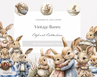 Vintage Bunnies Retro Easter Bunny Clipart, Collage Sheet Scrapbooking Card Making Digital Download Junk Journal, Antique Rabbit Sketch