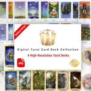 Digitale Tarotkaartencollectie | 4 Dekken | JPG-bestand | Direct downloaden | Ananda, Cirkel van het Leven, Fantastische Wezens & Vision Quest Tarot