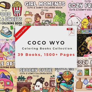 Paquete de libros para colorear COCO WYO | 39 libros imprimibles PDF | 1500+ páginas | Fantasía, Animales, Arte Caprichoso | Juego de colorear para adultos