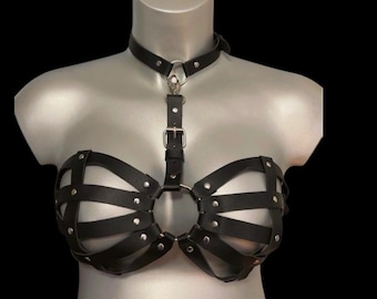 PU Leather Bra Harness Domination Costume Festival, Nightclub, Rave Outfit
