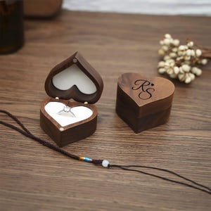 Personalized Heart-Shaped Wooden Ring Box, Custom Engraved Engagement Ring Holder, Anniversary Gift, Personalized Wedding Keepsake