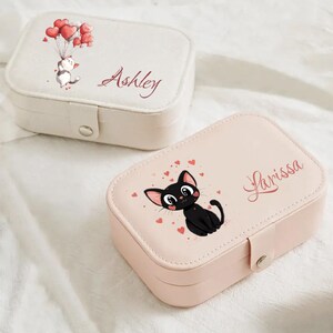Portagioie da viaggio personalizzato con gatti - Regalo per lei, damigella d'onore, organizer per gioielli in pelle, piccola scatola regalo a forma di gatto