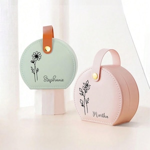 Coffret à bijoux de voyage personnalisé, boîte de rangement pour boucles d'oreilles, bagues, colliers, boîte à bijoux en cuir, coffret cadeau de demoiselle d'honneur pour sœur, amie
