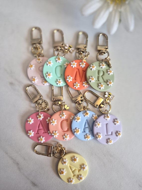 Letter floral Keychain| Clay keychain