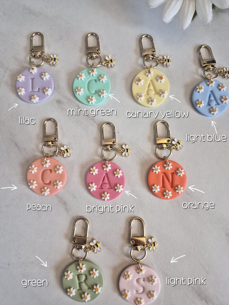 Letter floral Keychain| Clay keychain image 2