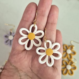 Hollow Daisy Polymer Clay Earrings | Lightweight Hypoallergenic Handmade Flower Jewelry