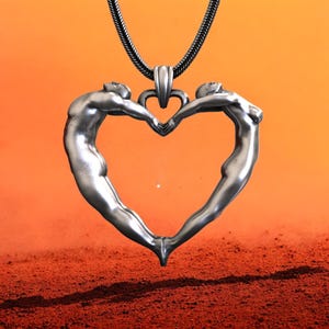 Heart Couple Pendant 925 Sterling Silver Romantic Necklace with Embracing Figures Handmade Love Jewelry Gift for Men and Women