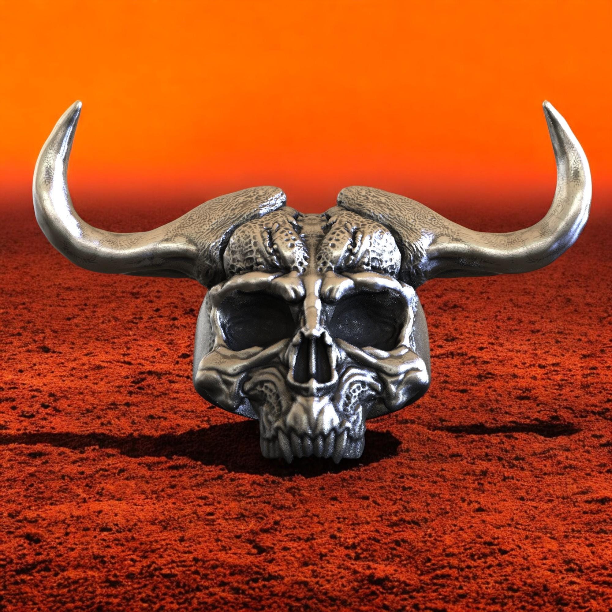Bull Skull Ring 925 Sterling Silver, Gothic Viking Biker