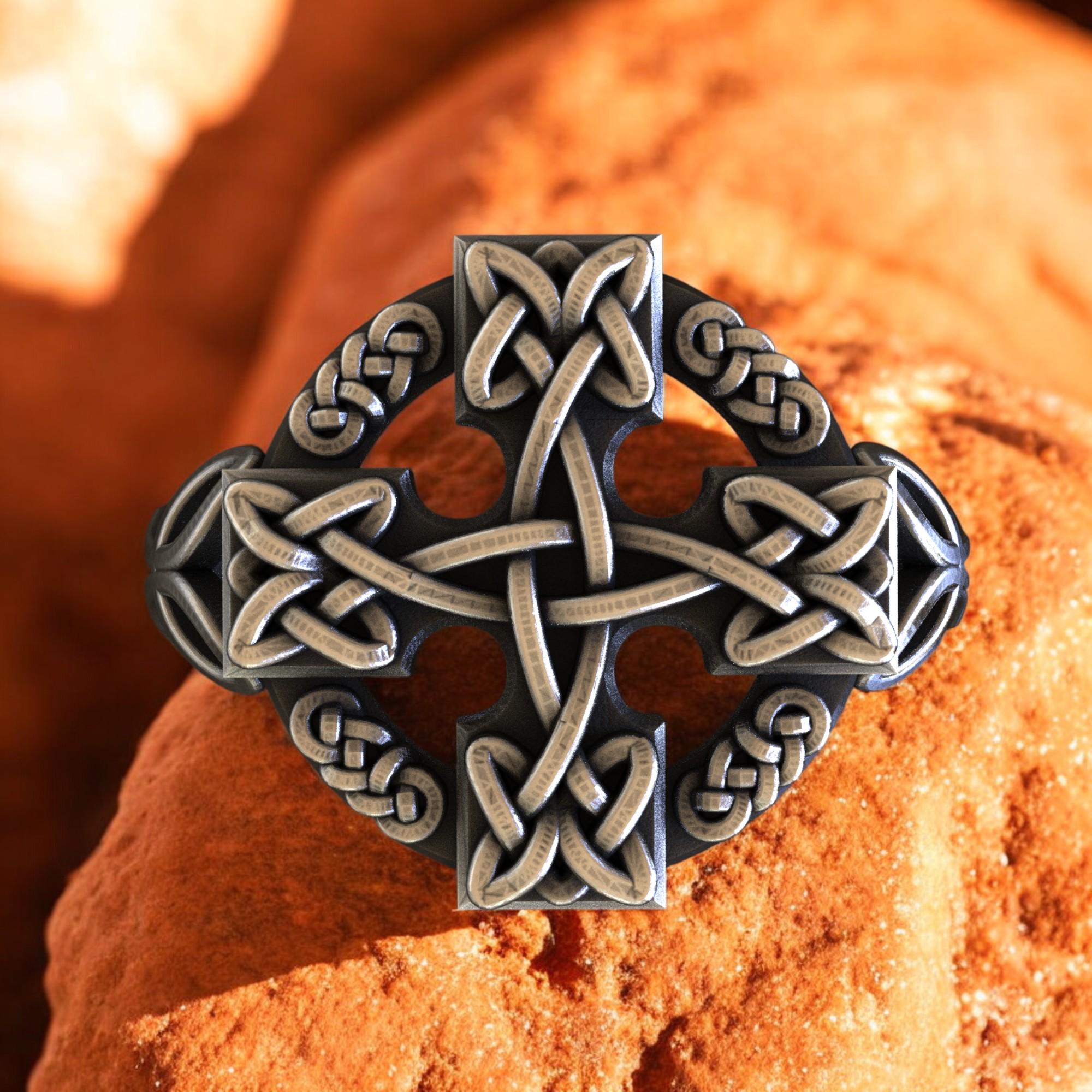 Anello In Argento Sterling 925 Con Croce Celtica Ornata - Foto 2