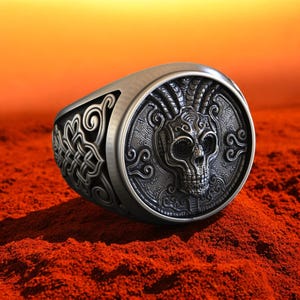 Demon Skull Ring, 925 Sterling Silver Gothic Biker Ring, Handmade Occult Jewelry, Dark Fantasy Statement Ring, Unique Men’s Jewelry