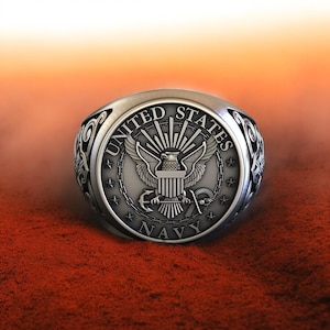 Sterling Silver United States Navy Ring: Eagle Emblem, Veteran Jewelry