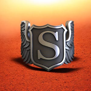 Winged S Shield Ring: 925 Sterling Silver Gothic Monogram