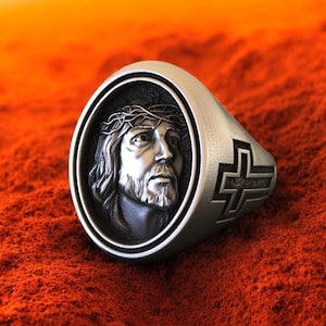 Sterling Silver Jesus Ring: Crown of Thorns Christian Signet