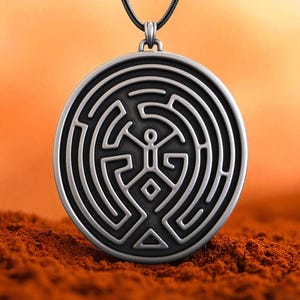 Sterling Silver Maze Necklace: Handmade Labyrinth Pendant, Sci-Fi Amulet