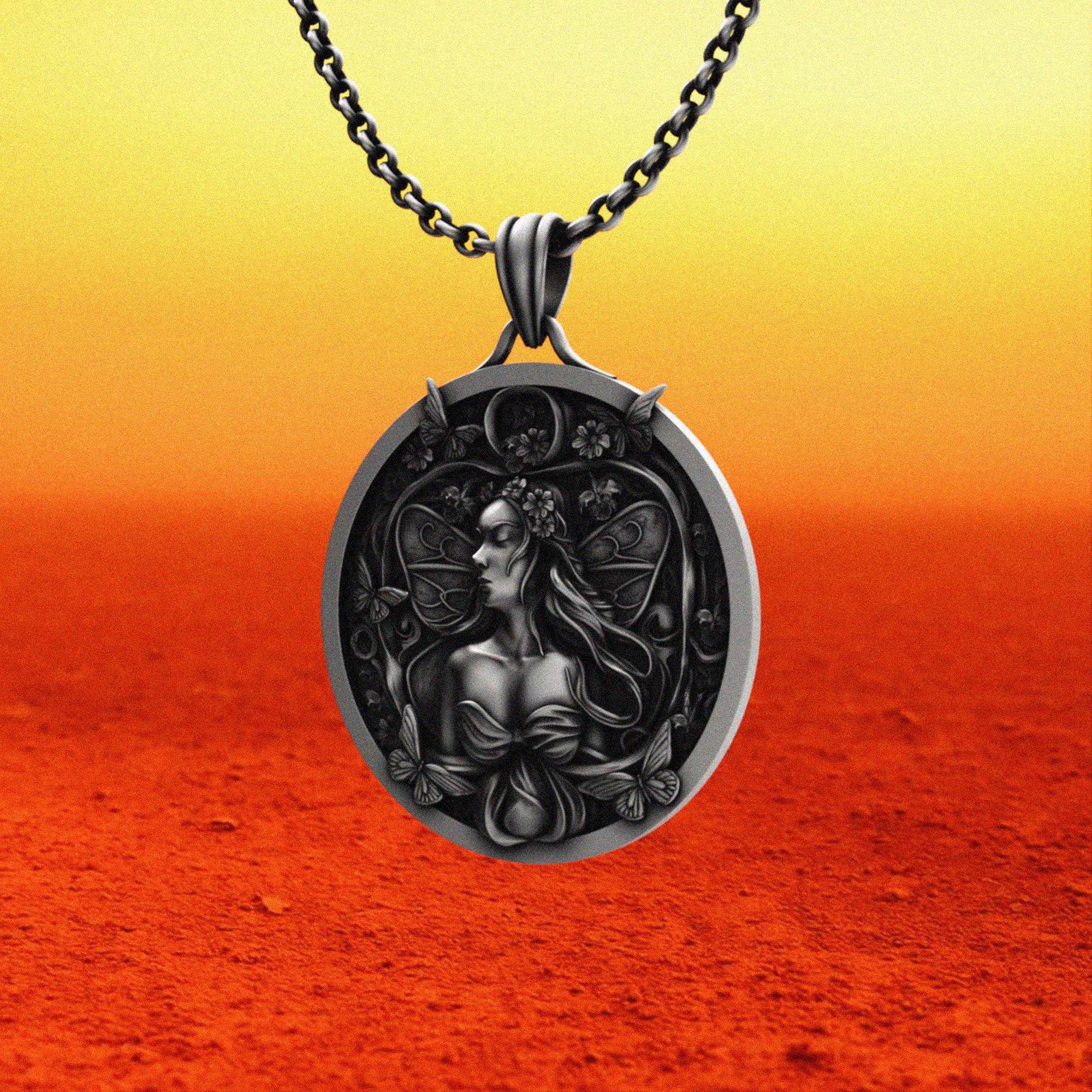 ネックレス４点 手作りの妖精ペンダント：スターリングシルバーの蝶の花のネックレス